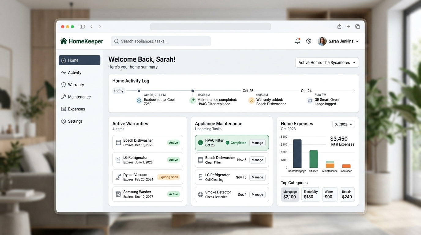 All-in-one home management platform for tracking warranties, appliance maintenance, meter readings, tasks and expenses. Designed and built from scratch as founder & owner.
