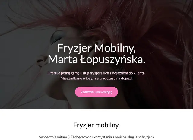 Strona zakładu fryzjerskiego oferującego usługi z dojazdem do klienta.
